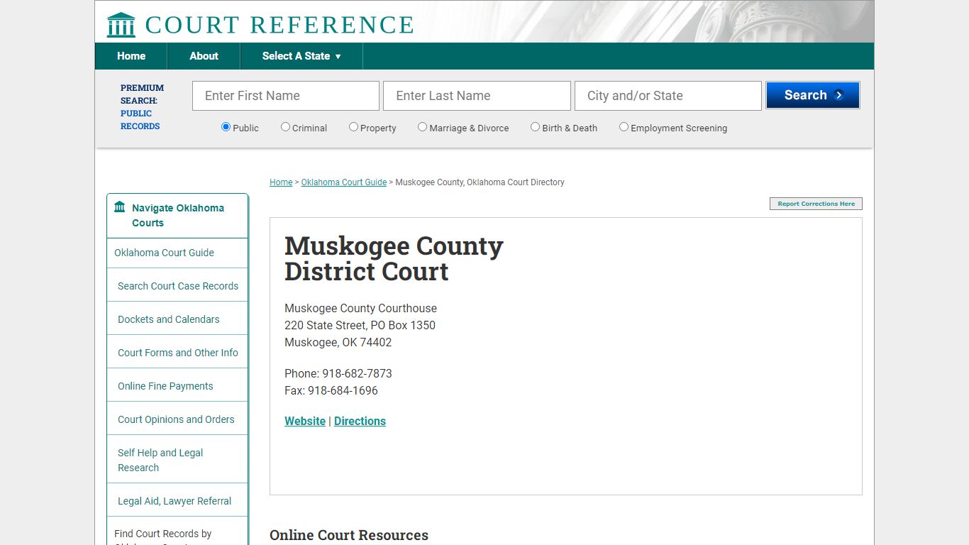 Muskogee County District Court - Court Records Directory